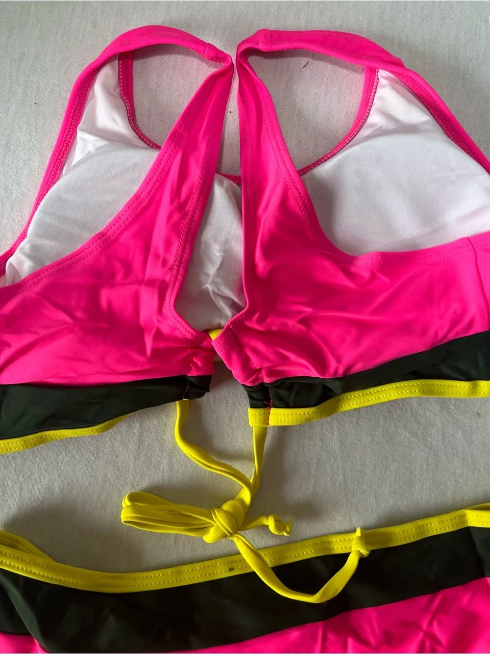 Girls' Neon Pink Two-Piece Swim Set with Black and Yellow Trim